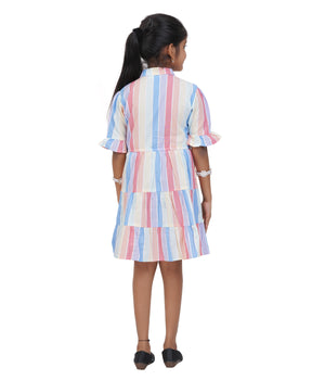Girls Pastel Multi-Stripe Tiered Casual Dress