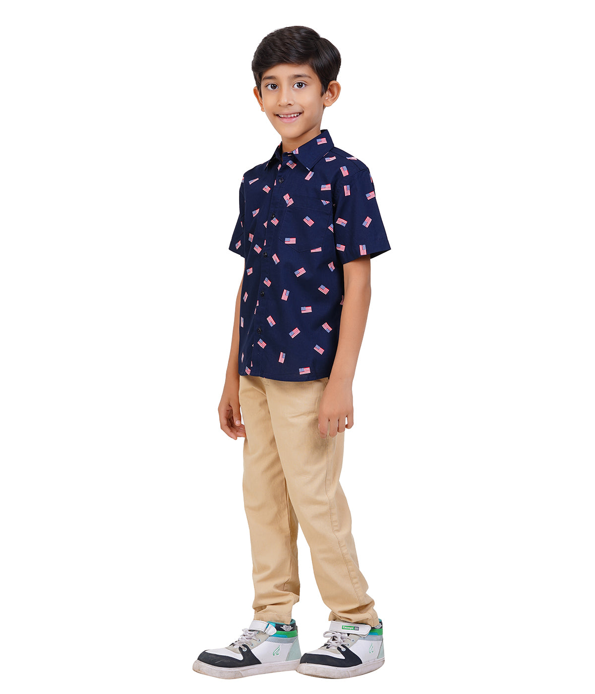 Boys Navy Blue Printed Casual Shirt