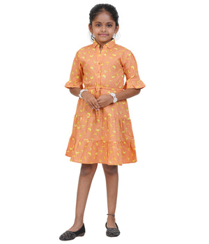 Girls Navy Blue Clover Printed Tiered Casual Dress