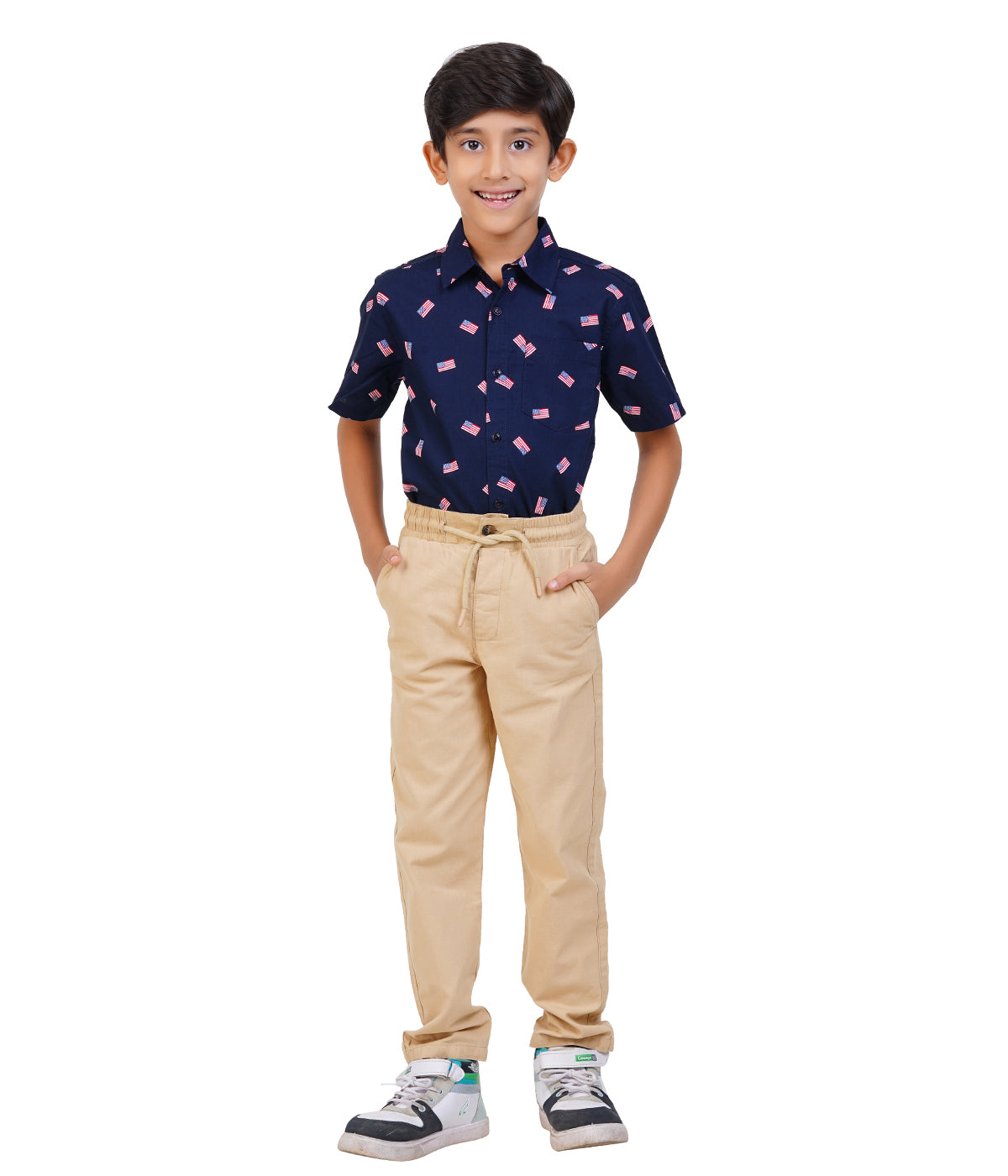 Boys Navy Blue Printed Casual Shirt