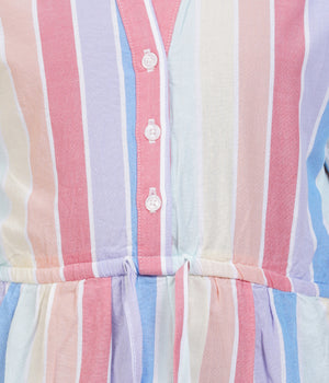 Girls Pastel Multi-Stripe Tiered Casual Dress