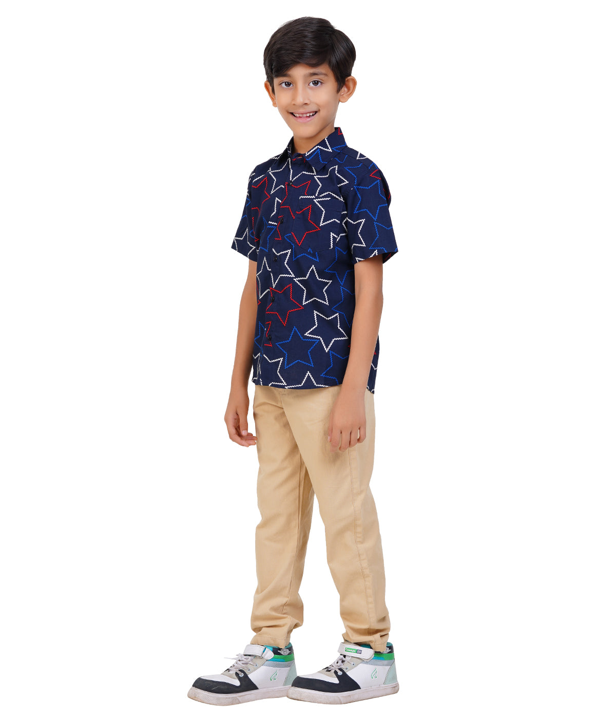 Boys Navy Blue Star Printed Casual Shirt