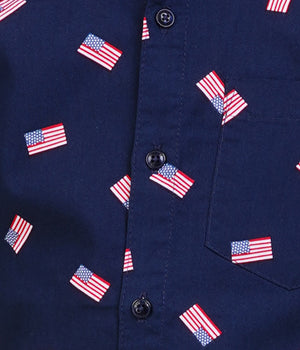 Boys Navy Blue Printed Casual Shirt