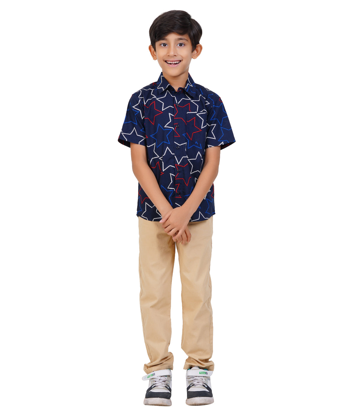 Boys Navy Blue Star Printed Casual Shirt