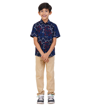 Boys Navy Blue Star Printed Casual Shirt