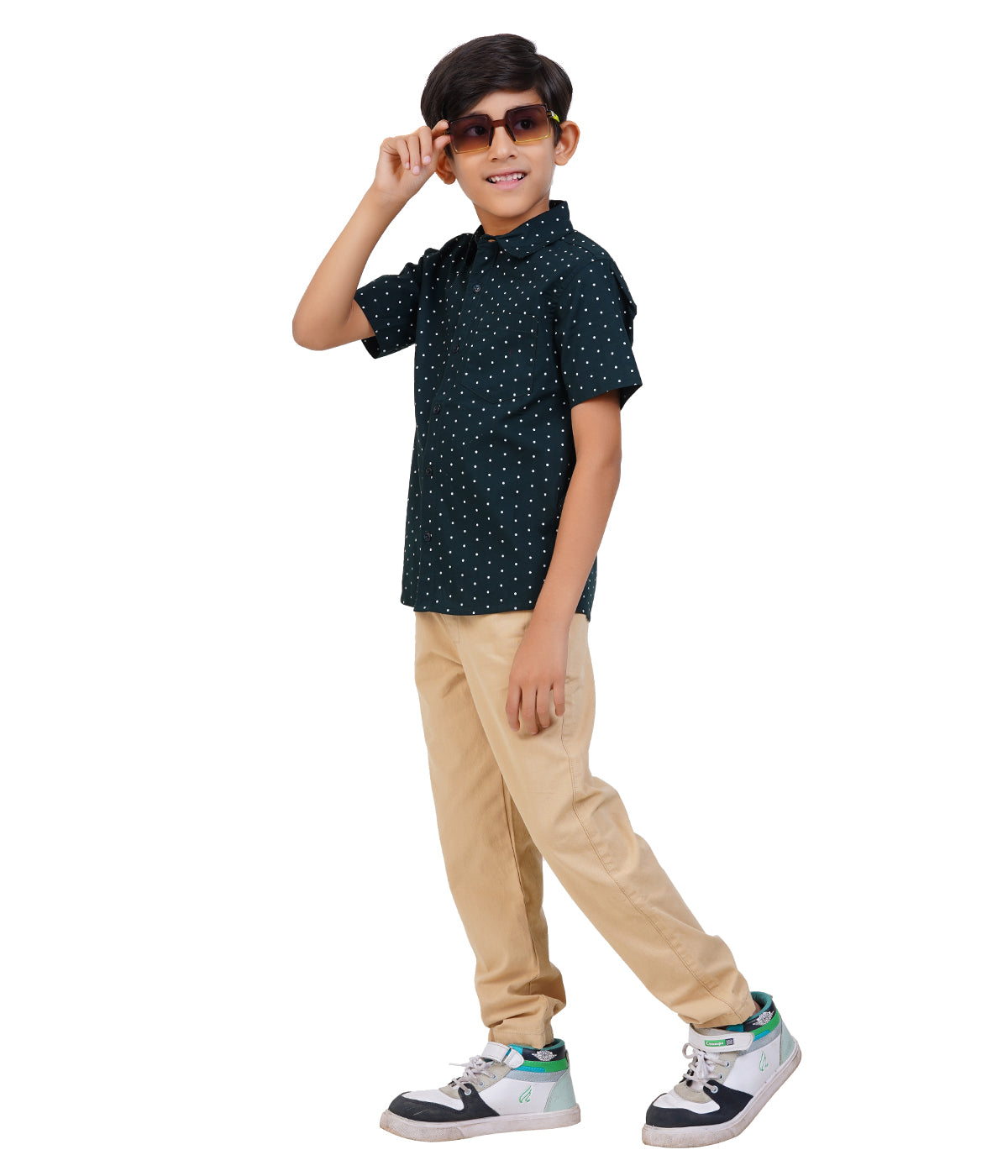 Boys Black Polka Dot Casual Shirt