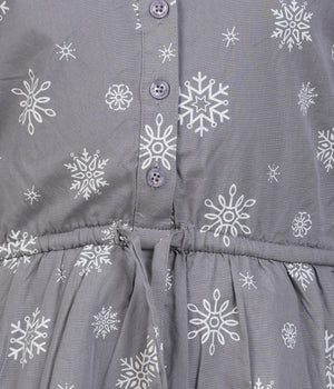 Girls' Blue & White Floral Print Belted A-Line Dress