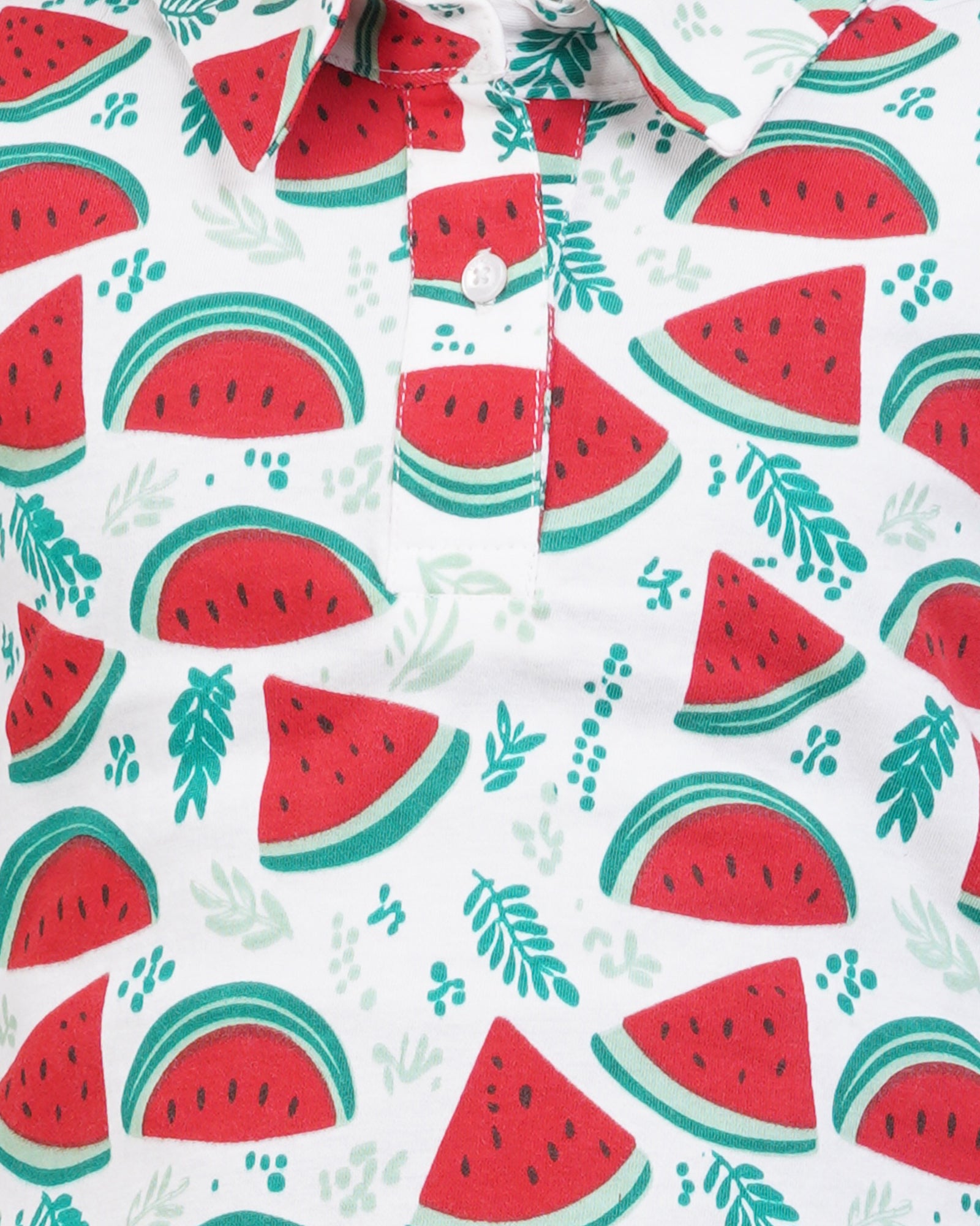 Watermelon Print Short Sleeve Collared Shirt