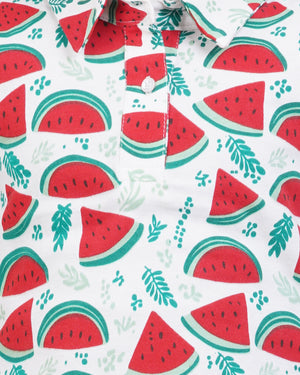 Watermelon Print Short Sleeve Collared Shirt