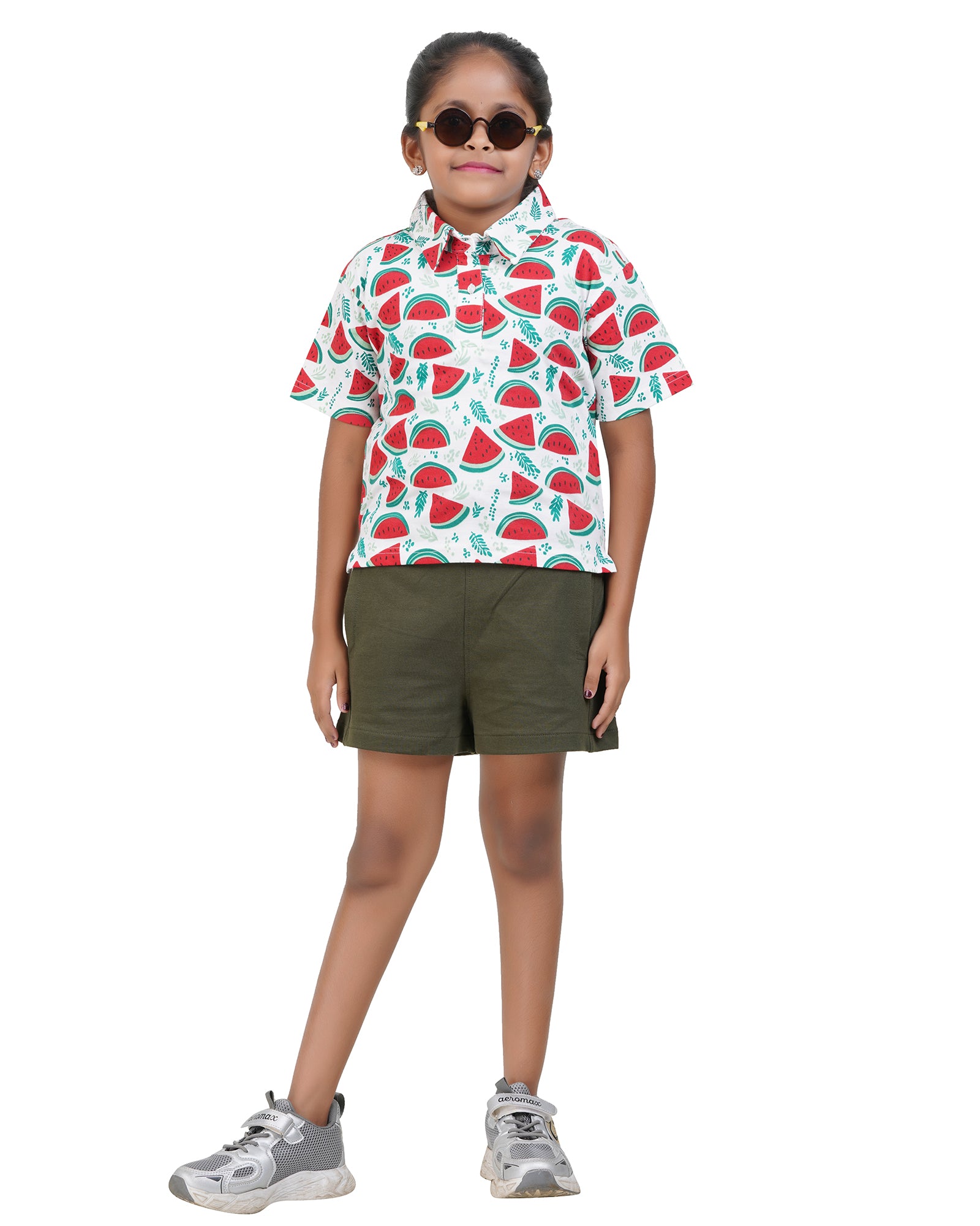 Watermelon Print Short Sleeve Collared Shirt