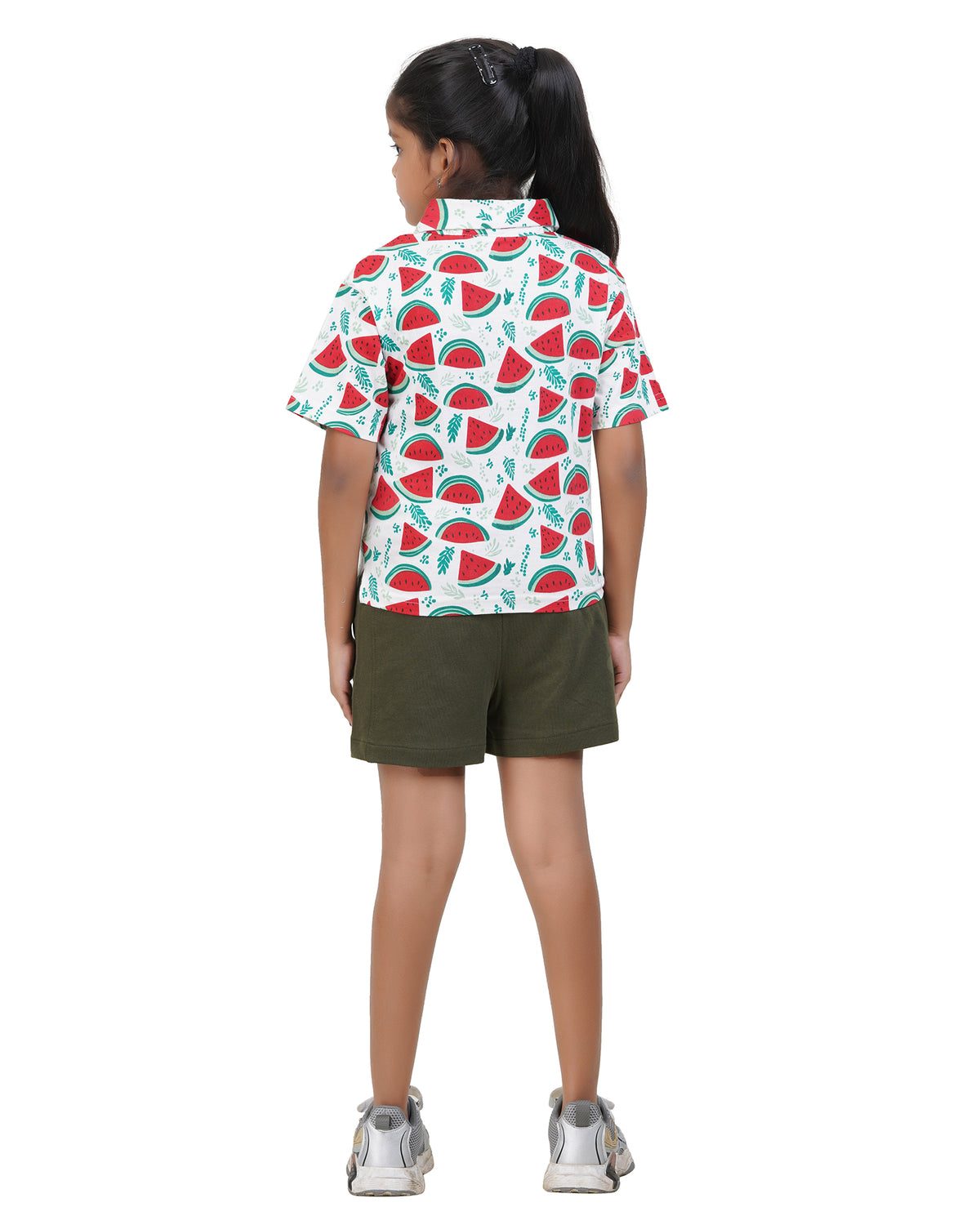 Watermelon Print Short Sleeve Collared Shirt