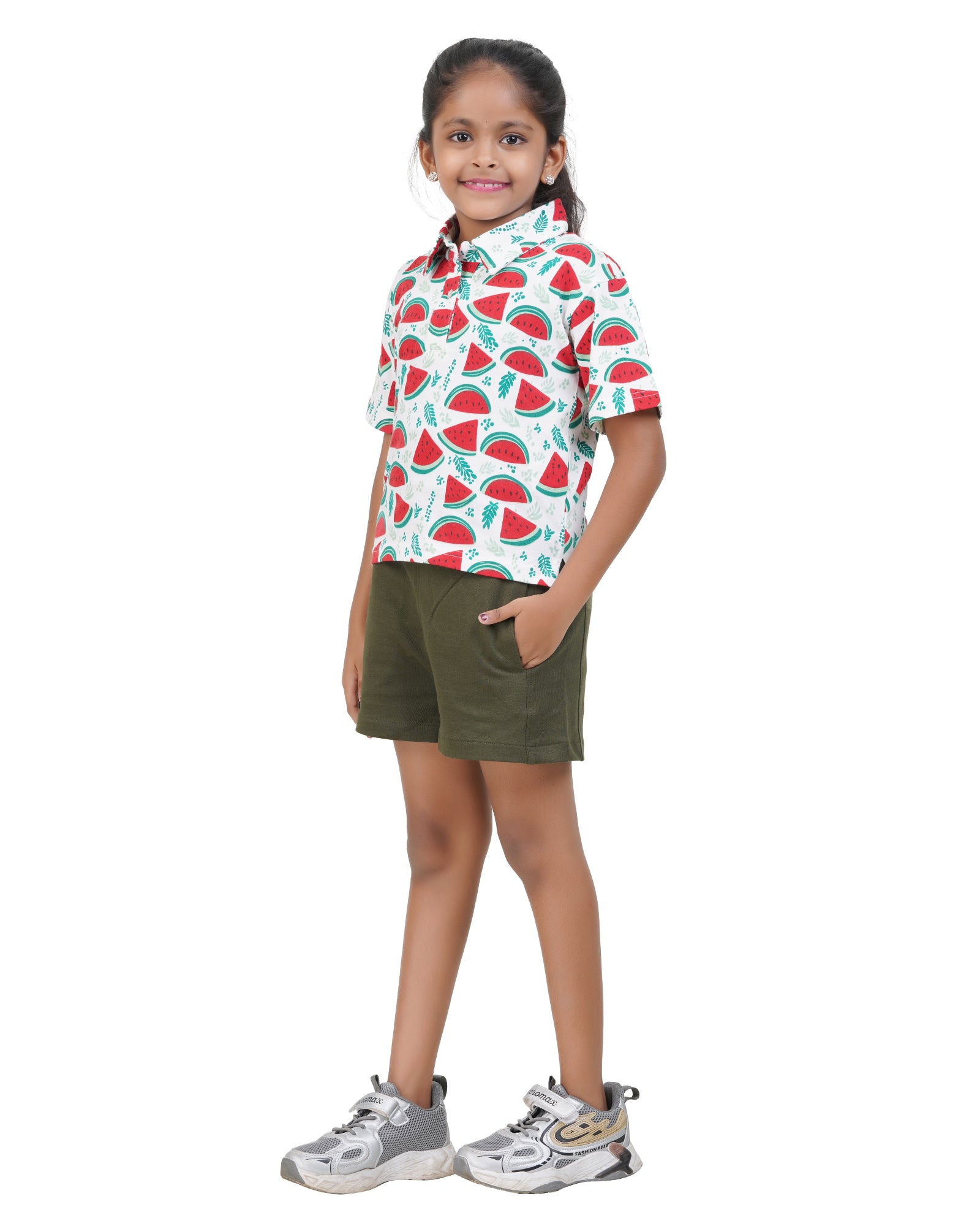 Watermelon Print Short Sleeve Collared Shirt