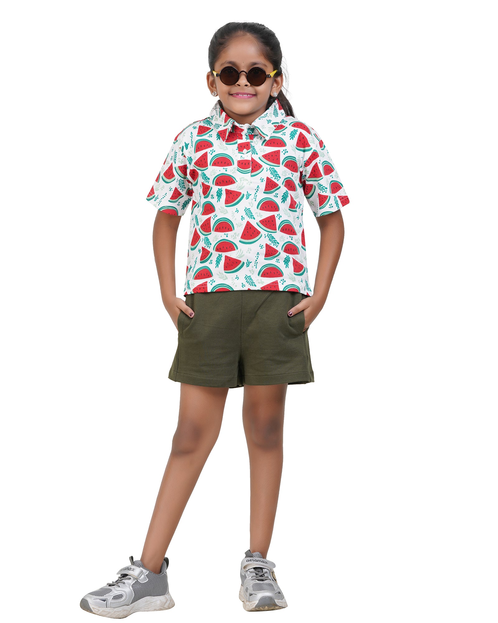 Watermelon Print Short Sleeve Collared Shirt