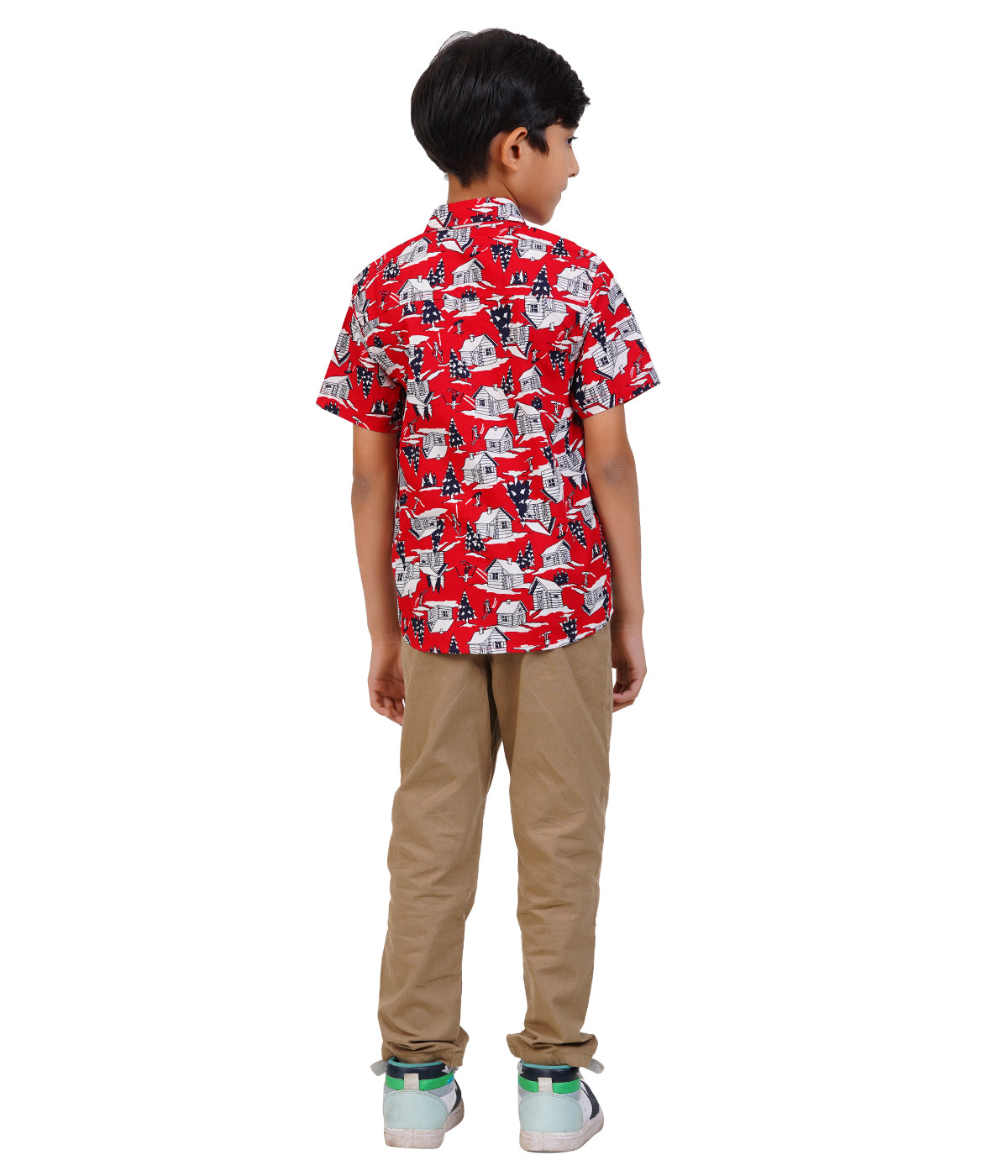 Boys Red Printed Casual Shirt