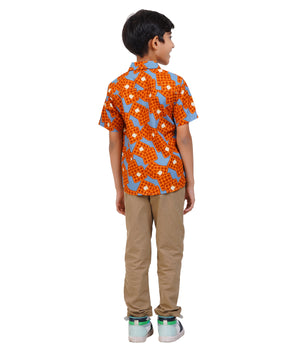 Boys Orange & Blue Printed Casual Shirt