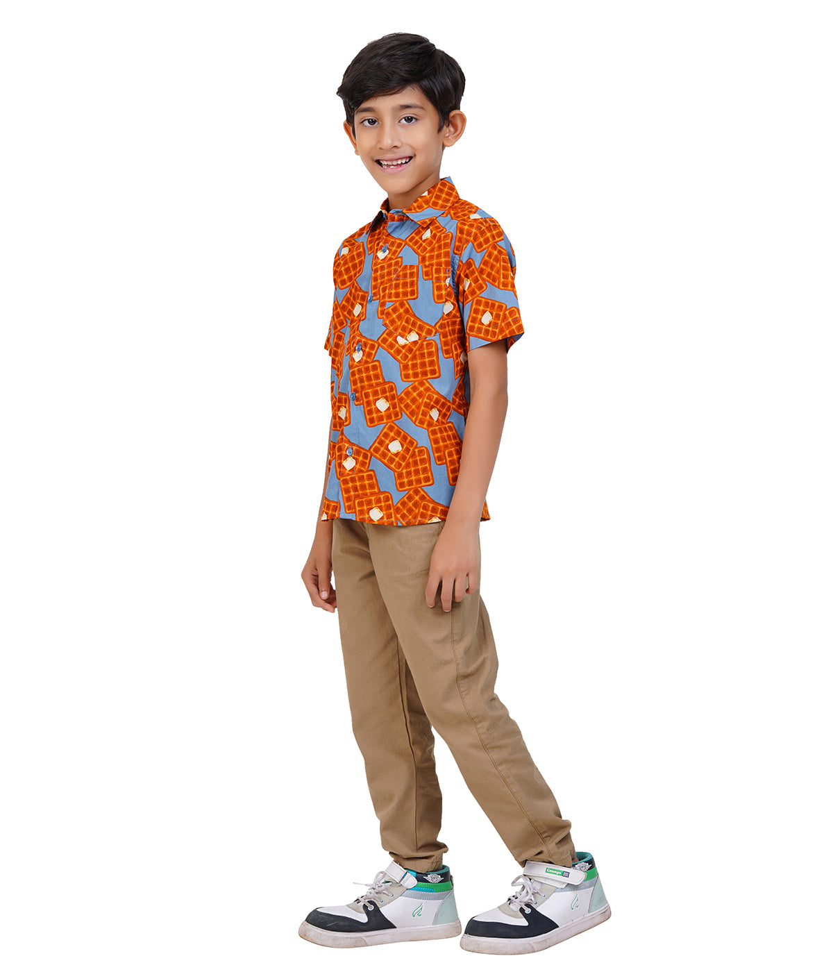 Boys Orange & Blue Printed Casual Shirt