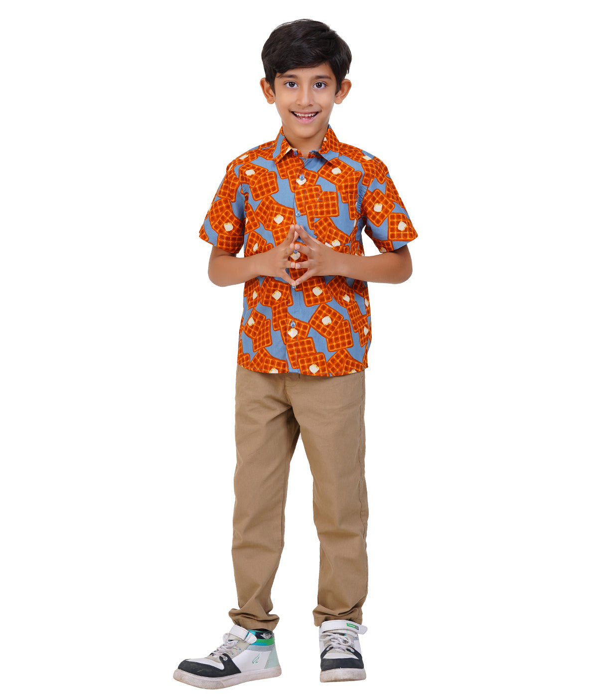 Boys Orange & Blue Printed Casual Shirt