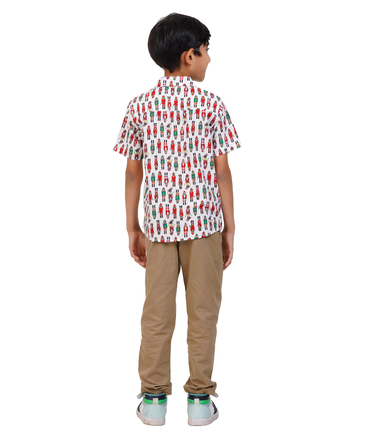 Boys White Printed Casual Shirt