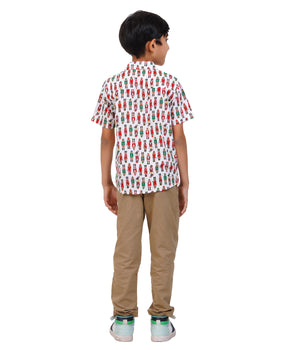 Boys White Printed Casual Shirt