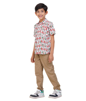 Boys White Printed Casual Shirt