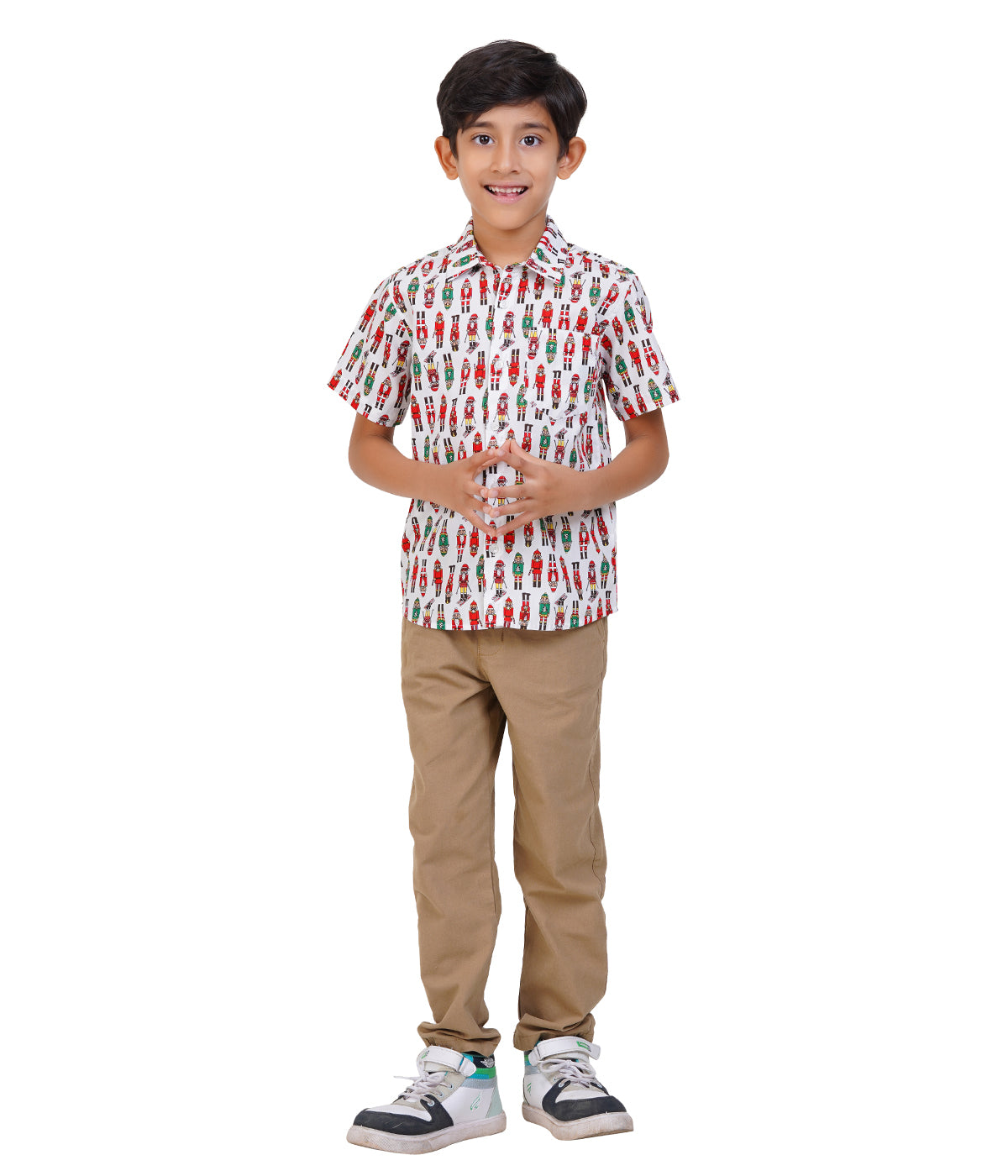 Boys White Printed Casual Shirt