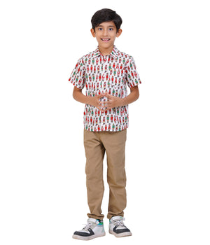 Boys White Printed Casual Shirt