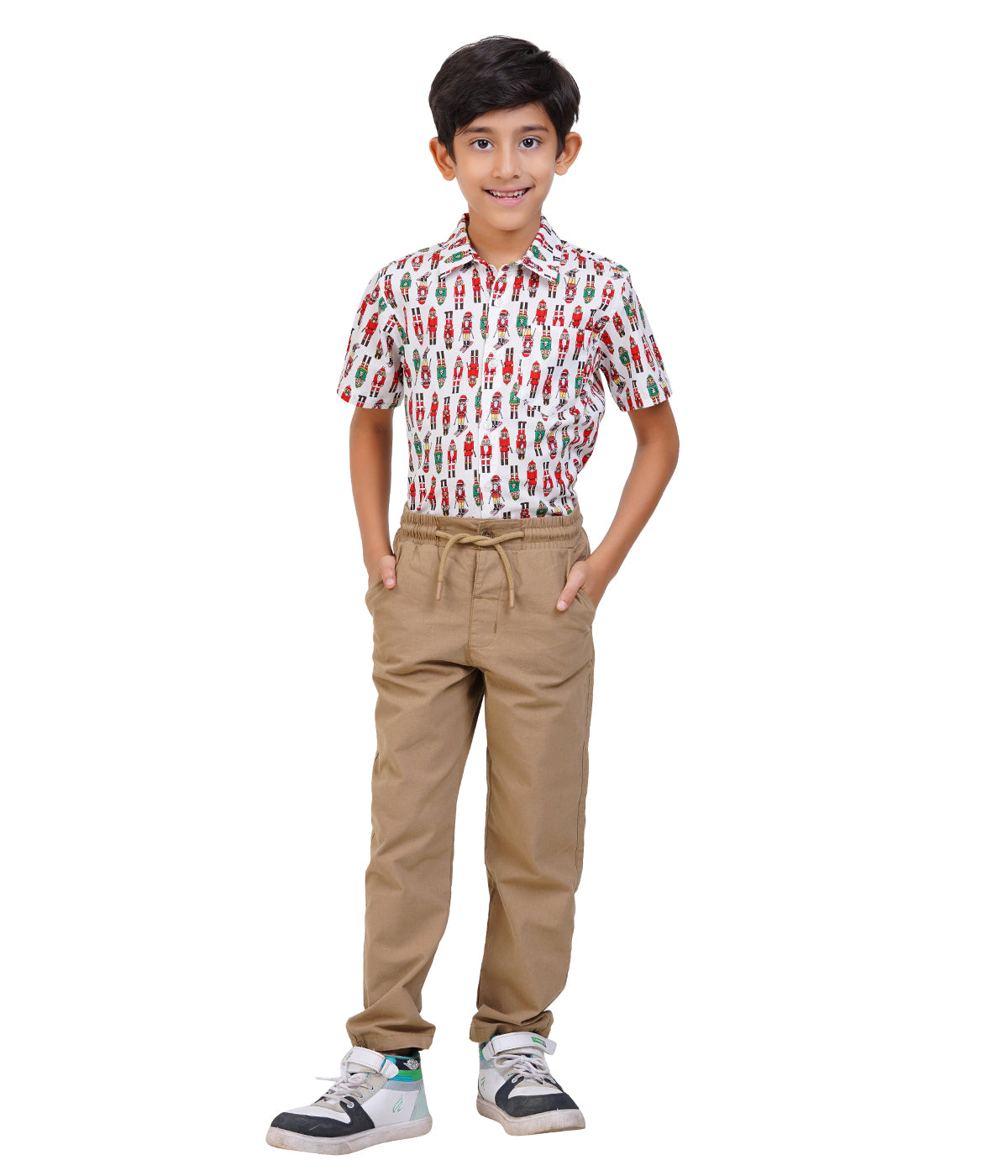 Boys White Printed Casual Shirt