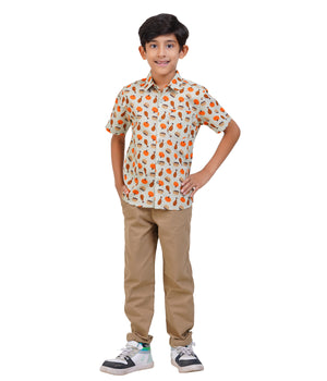 Cream Printed Casual Shirt