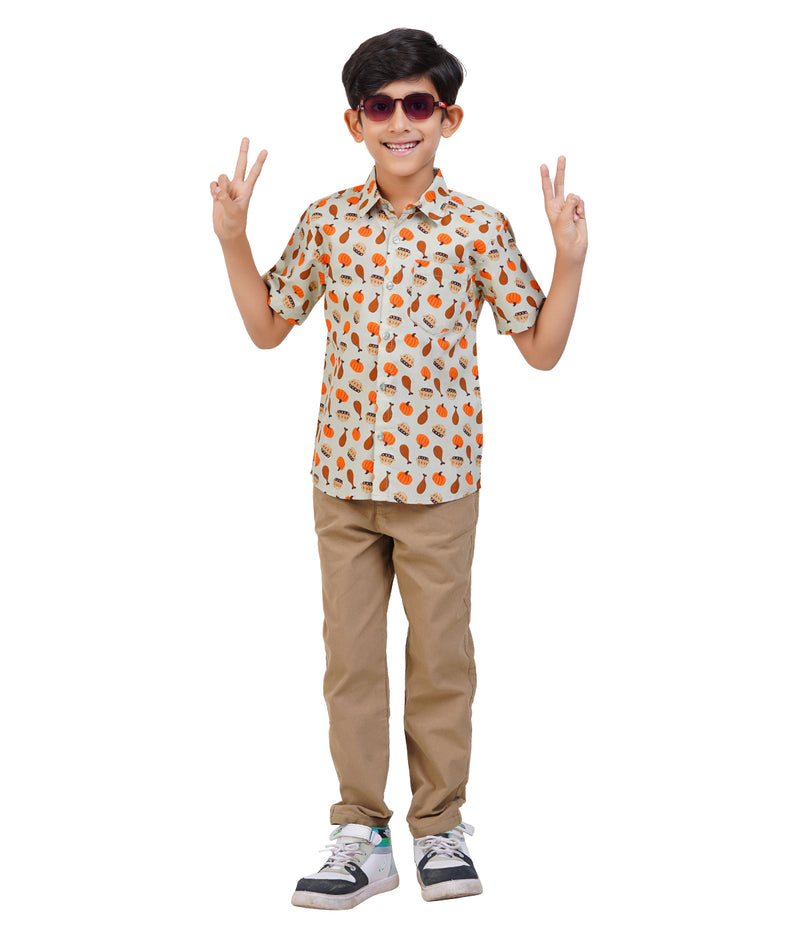 Cream Printed Casual Shirt