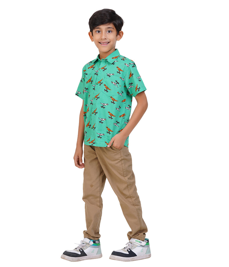 Green with multicolor printed design