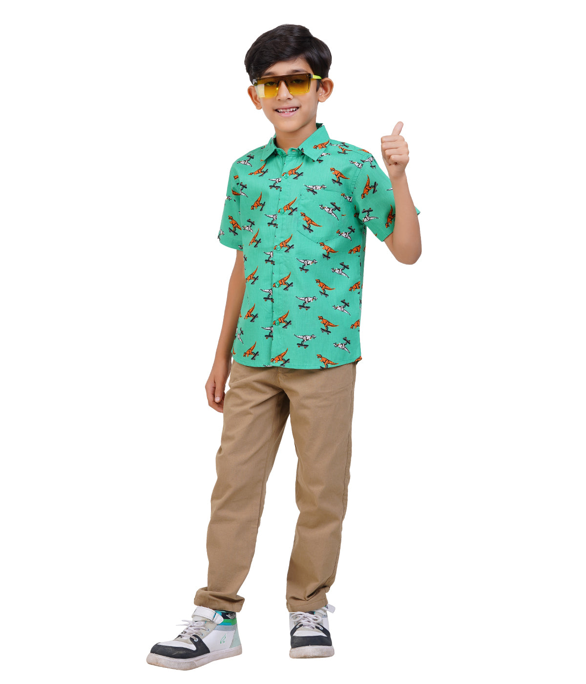Green with multicolor printed design Shirt