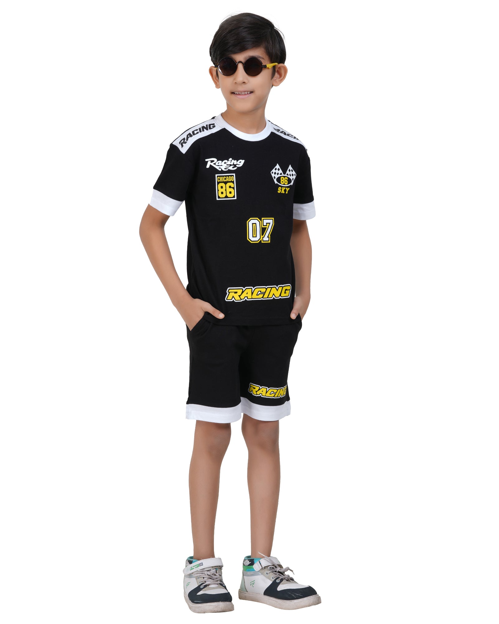 Boys Black Racing Printed Clothing Set