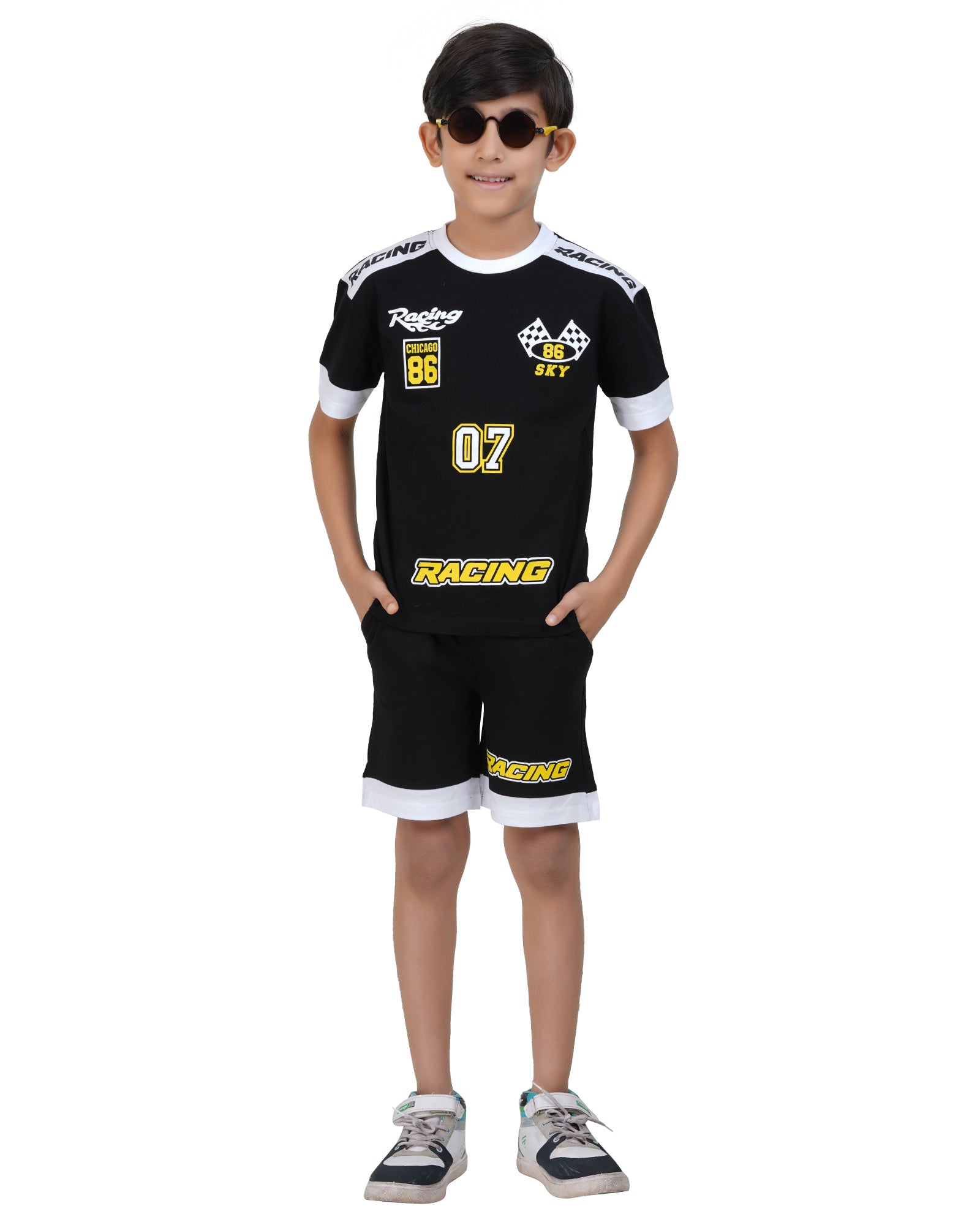 Boys Black Racing Printed Clothing Set