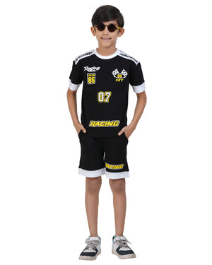 Boys Black Racing Printed Clothing Set