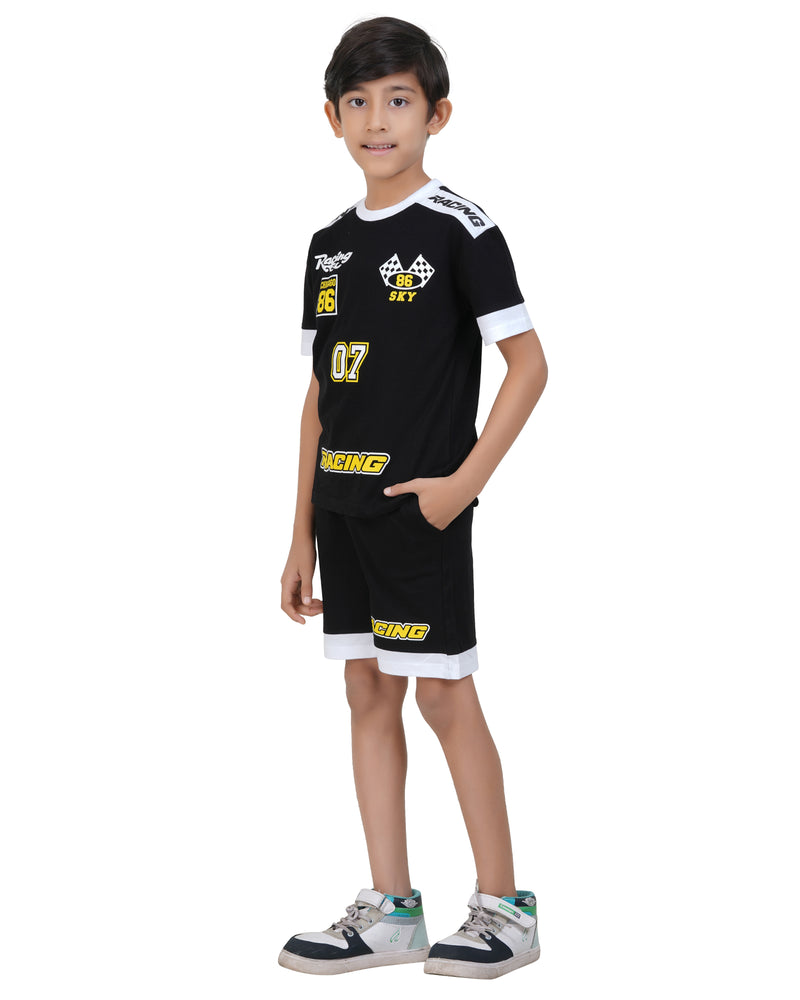 Boys Black Racing Printed Clothing Set