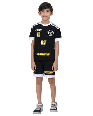 Boys Black Racing Printed Clothing Set
