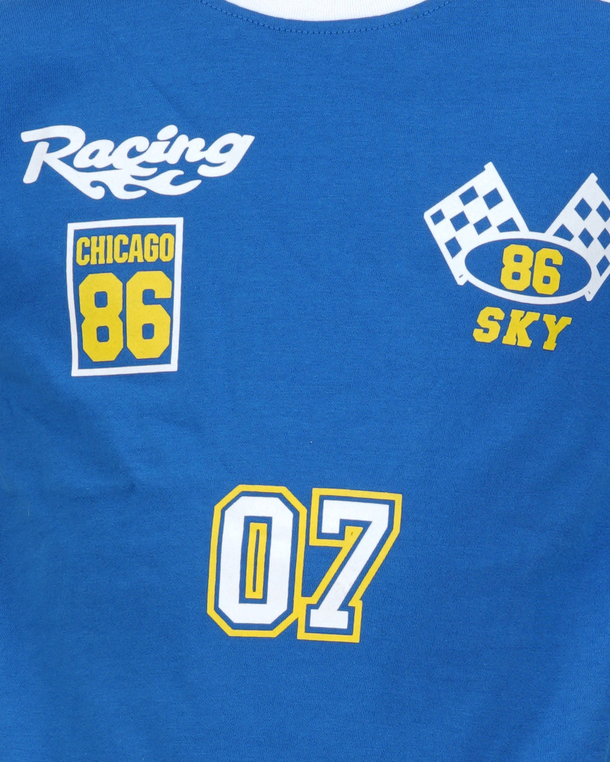 Boys royal blue racing shorts set