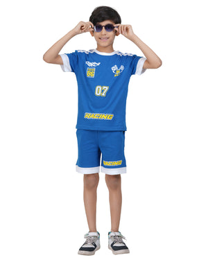 Boys royal blue racing shorts set