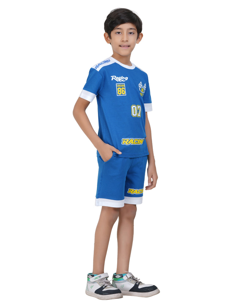 Boys royal blue racing shorts set