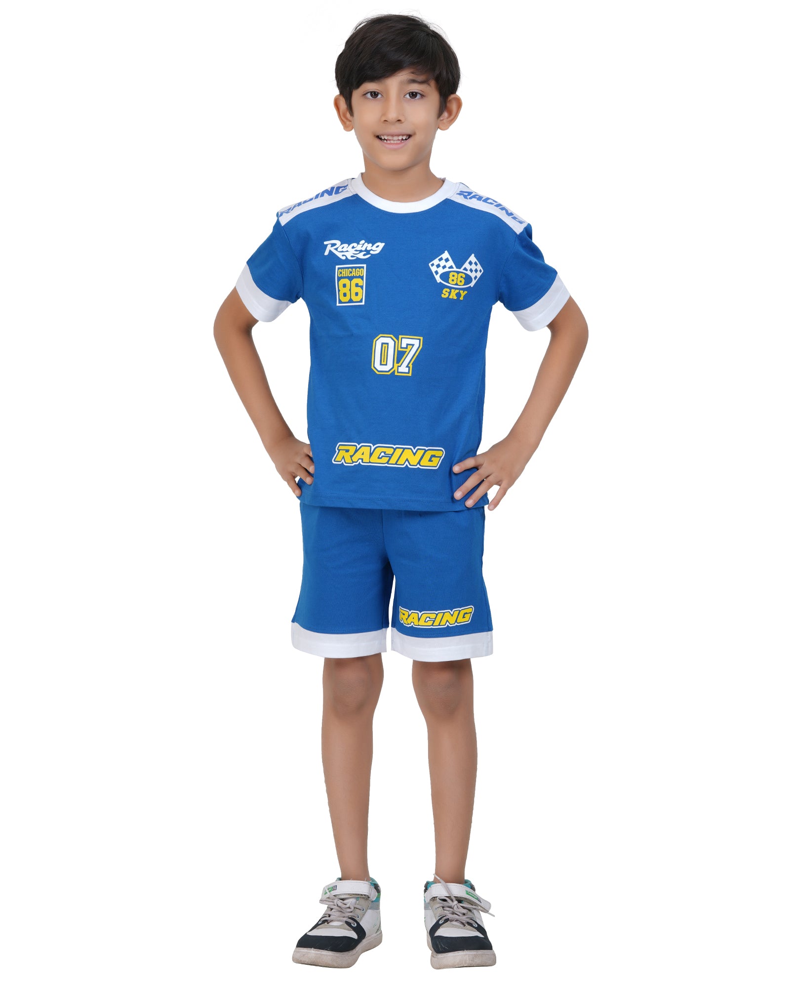 Boys royal blue racing shorts set