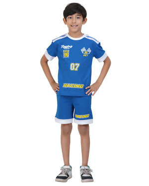 Boys royal blue racing shorts set